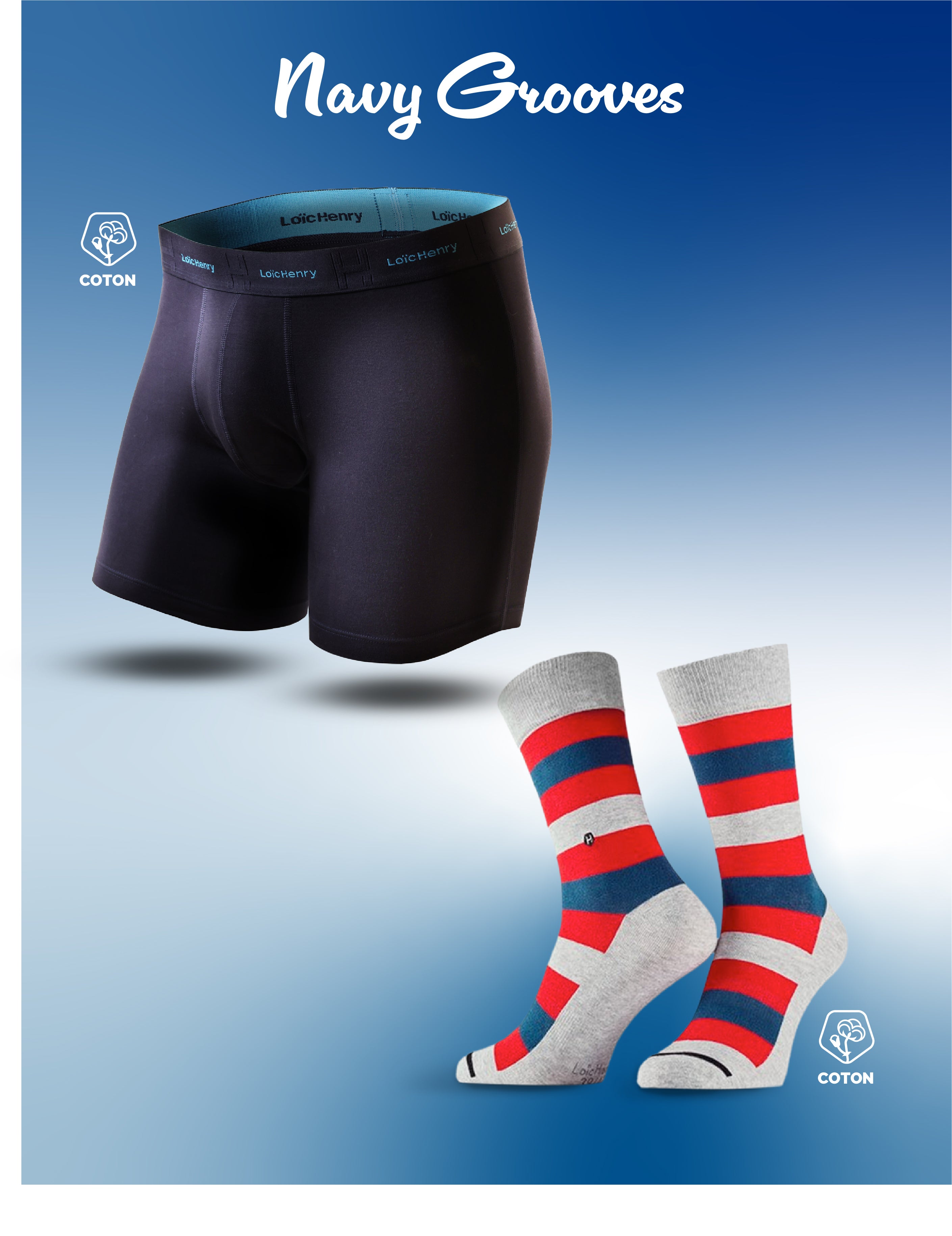 Duo Boxer & Chaussette Navy Grooves