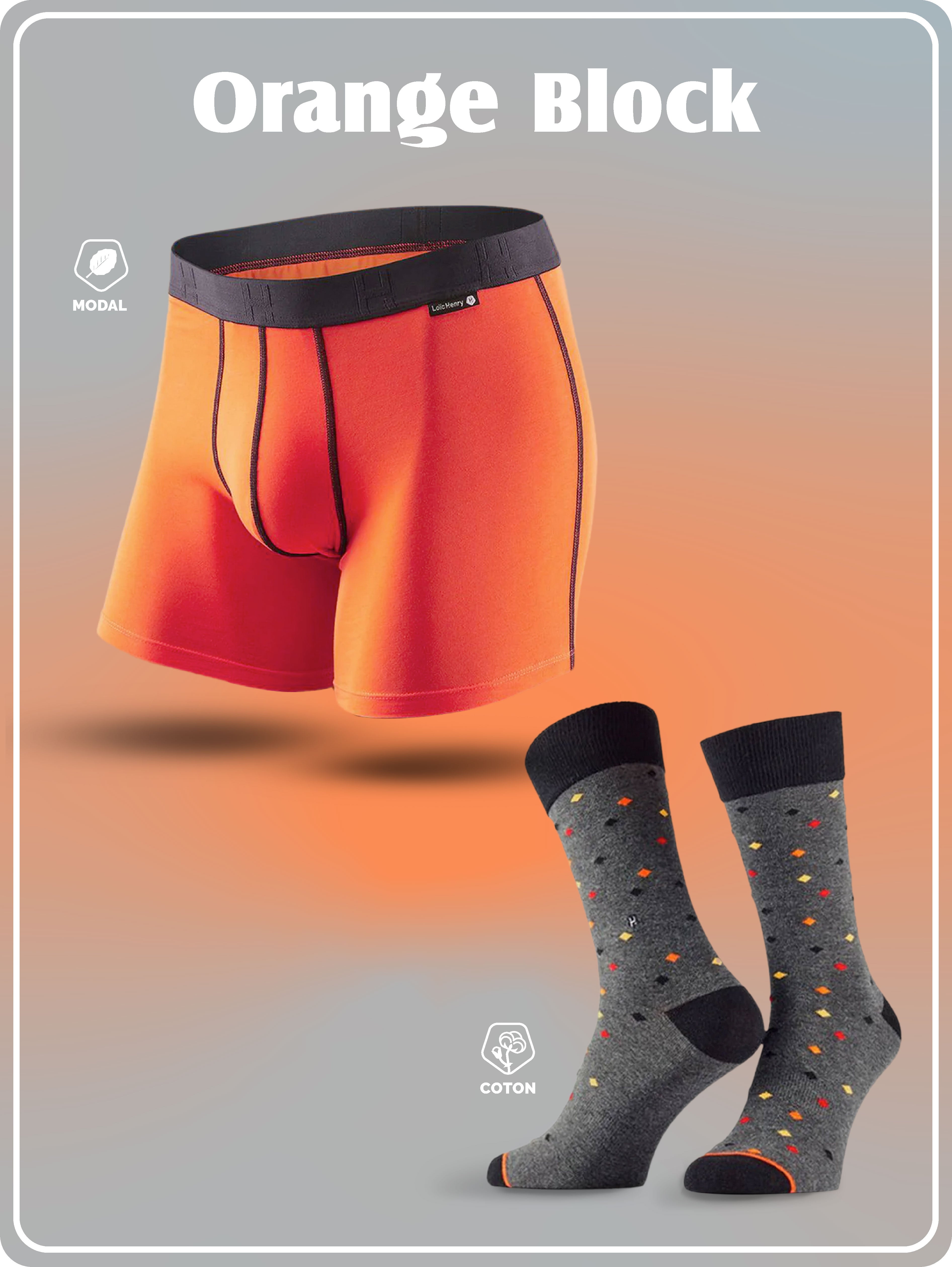 Duo Boxer & Chaussette "Orange Block"