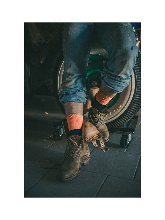 NAVY AND ORANGE SOCKS