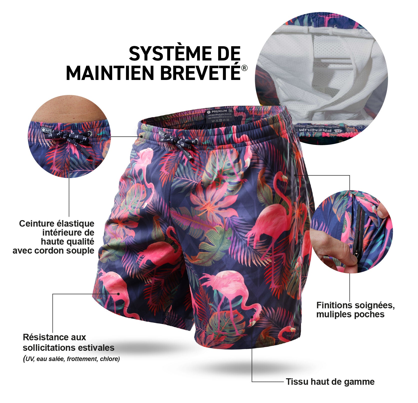 Short de bain Long Extensible Pink Palm