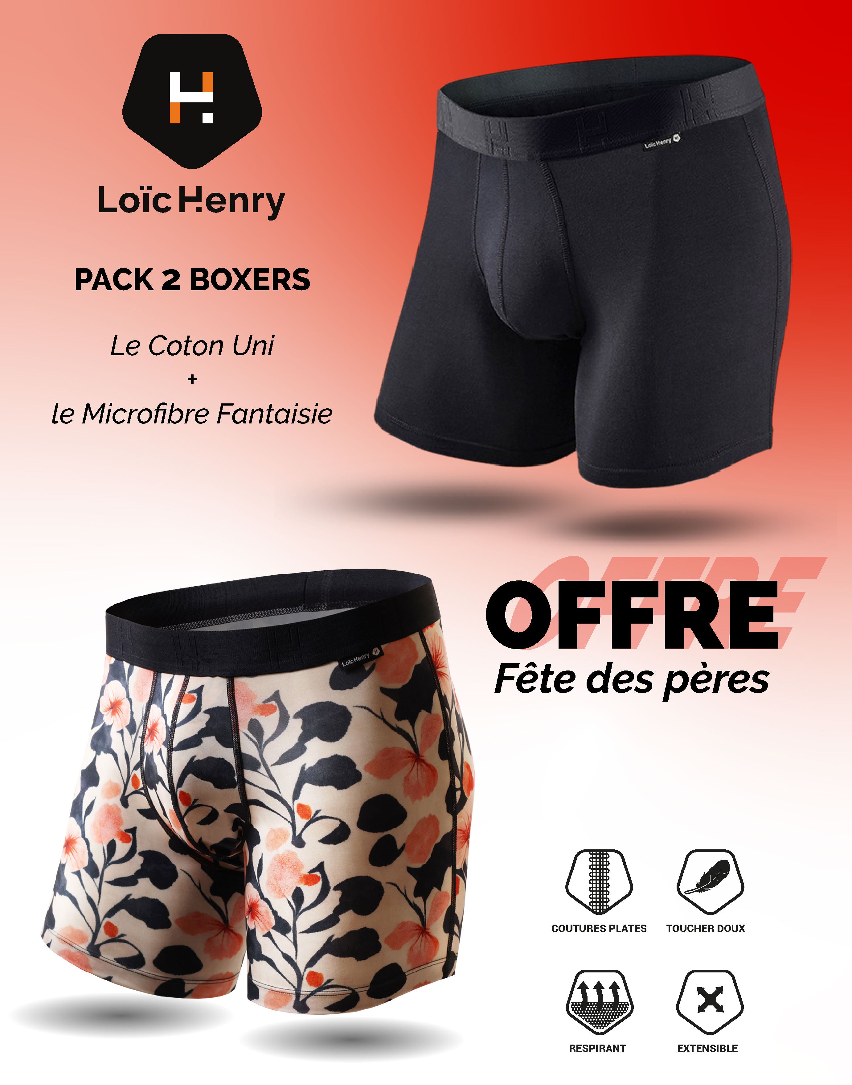 1 Boxer Noir uni + 1 Boxer microfibre SAKURA