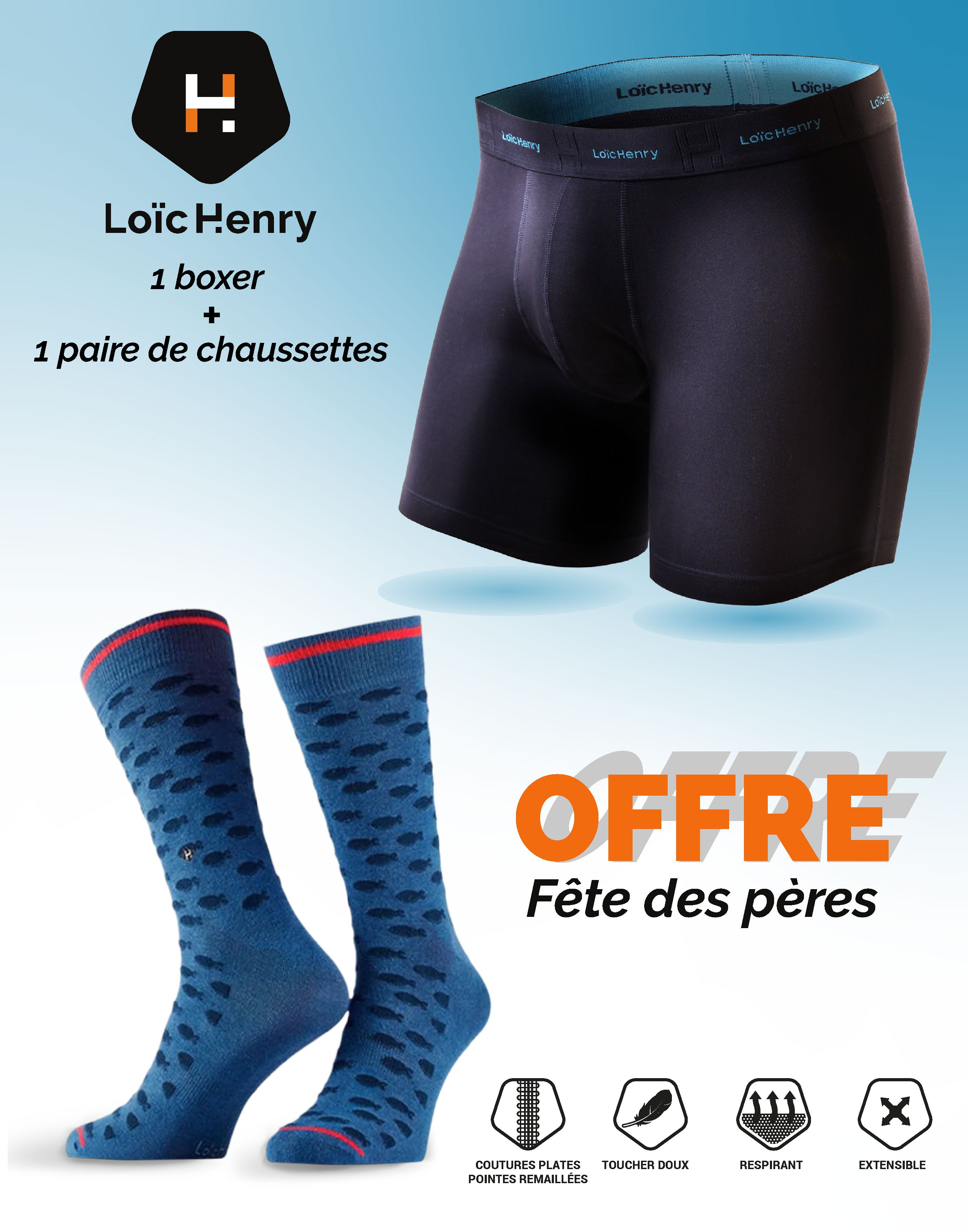 1 Boxer Marine + 1 Chaussette Fantaisie