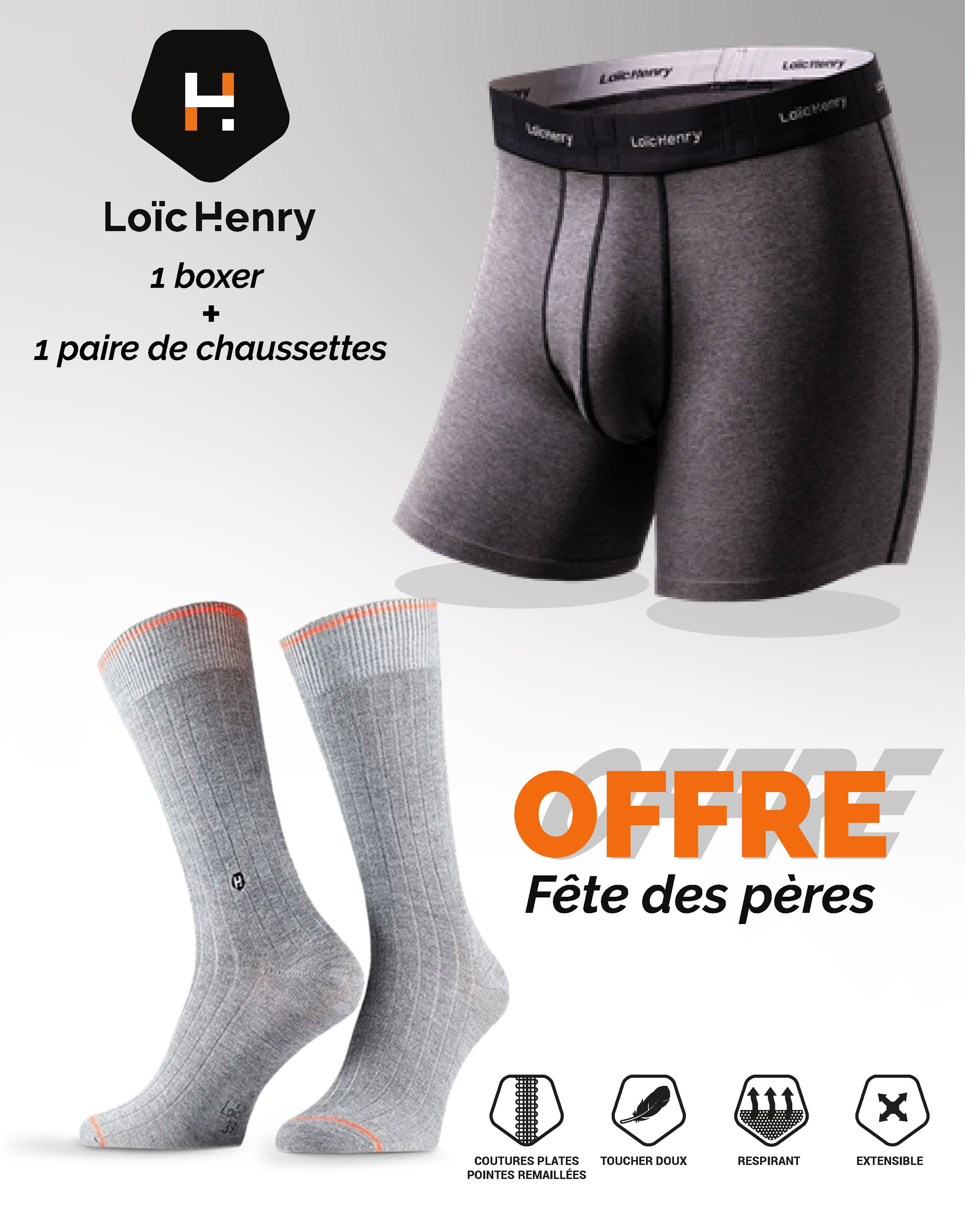 1 Boxer Gris + 1 Chaussette Unie