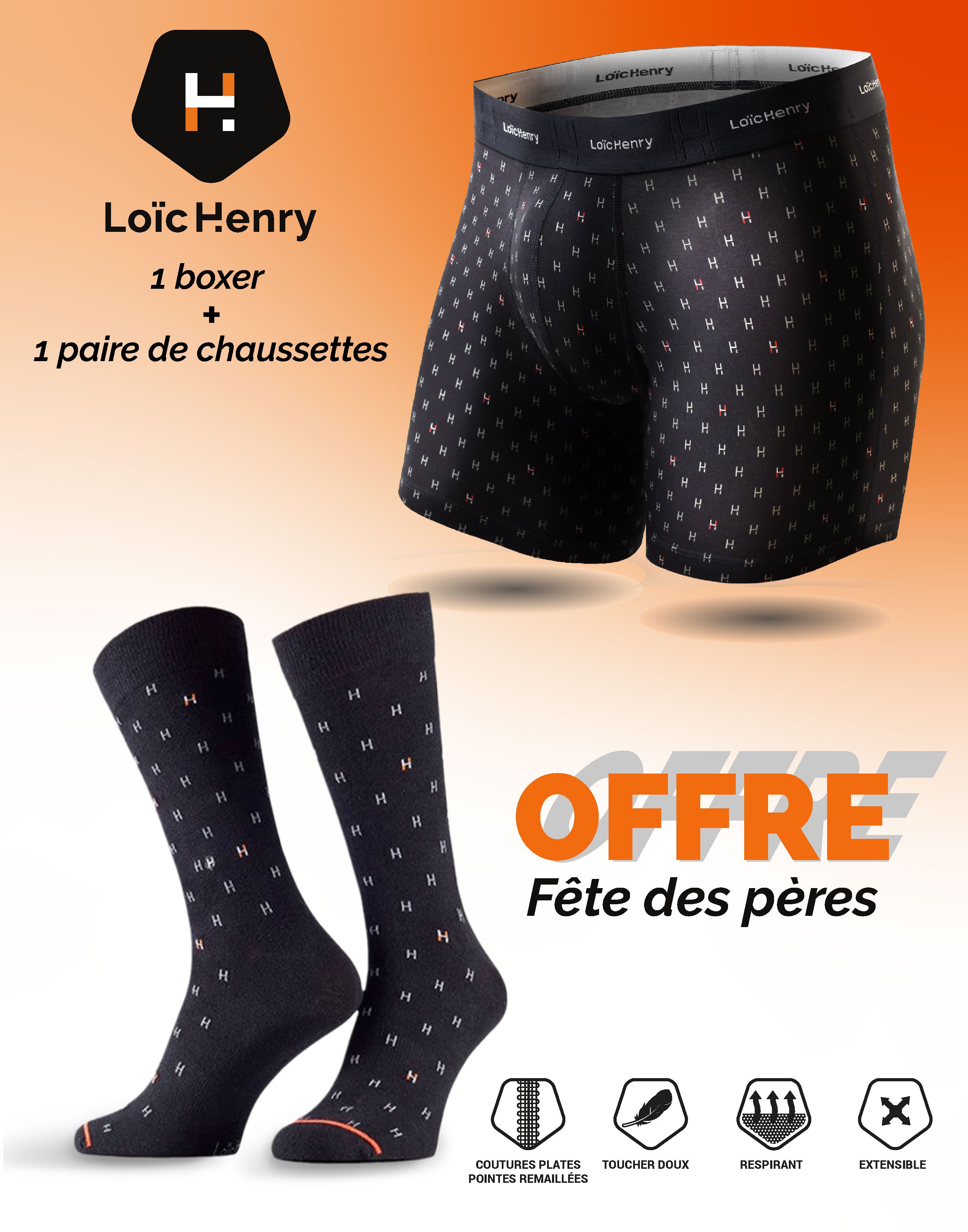 1 Boxer Noir LH + 1 Chaussette Noir LH