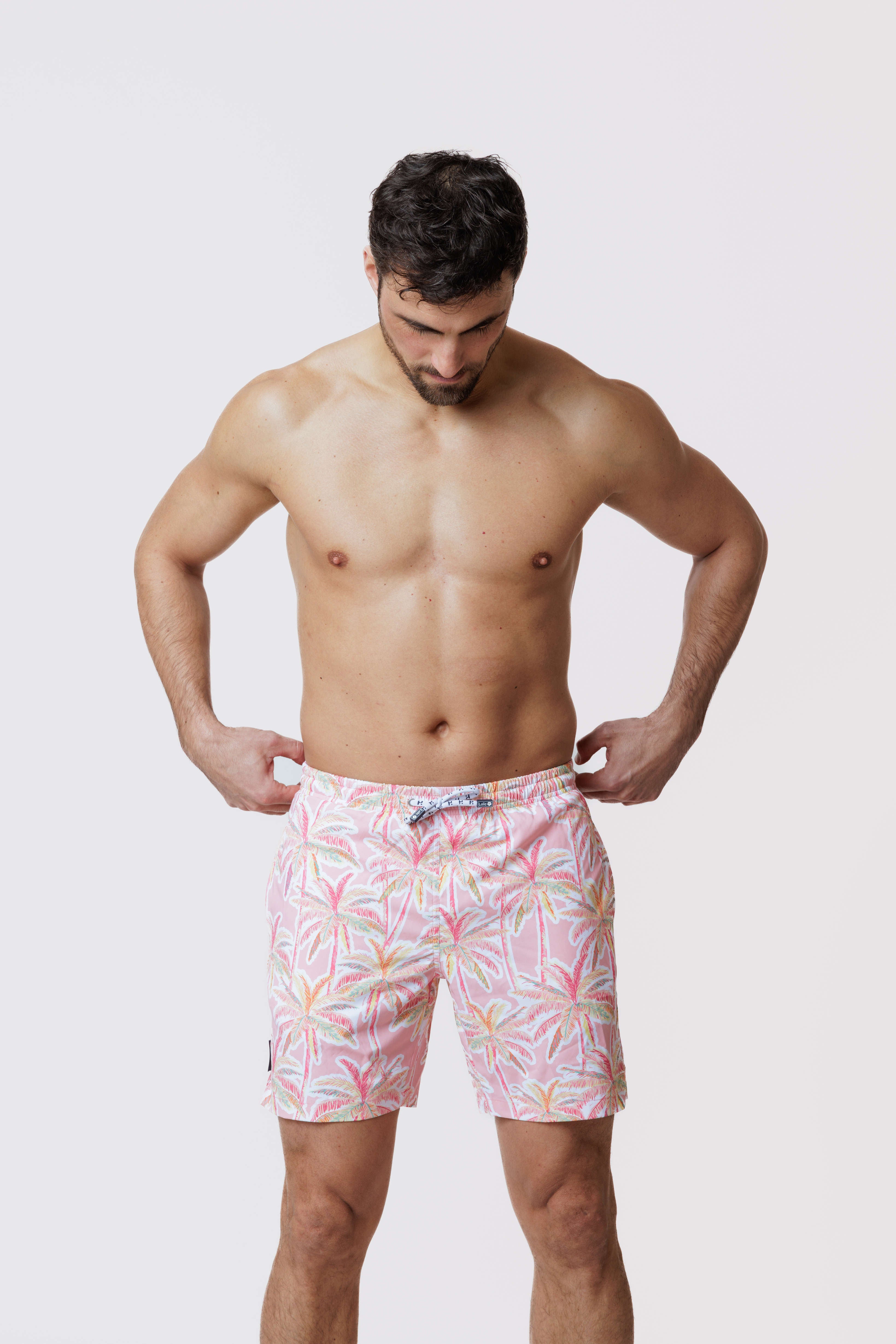 Short de bain Long Extensible Pink Palm