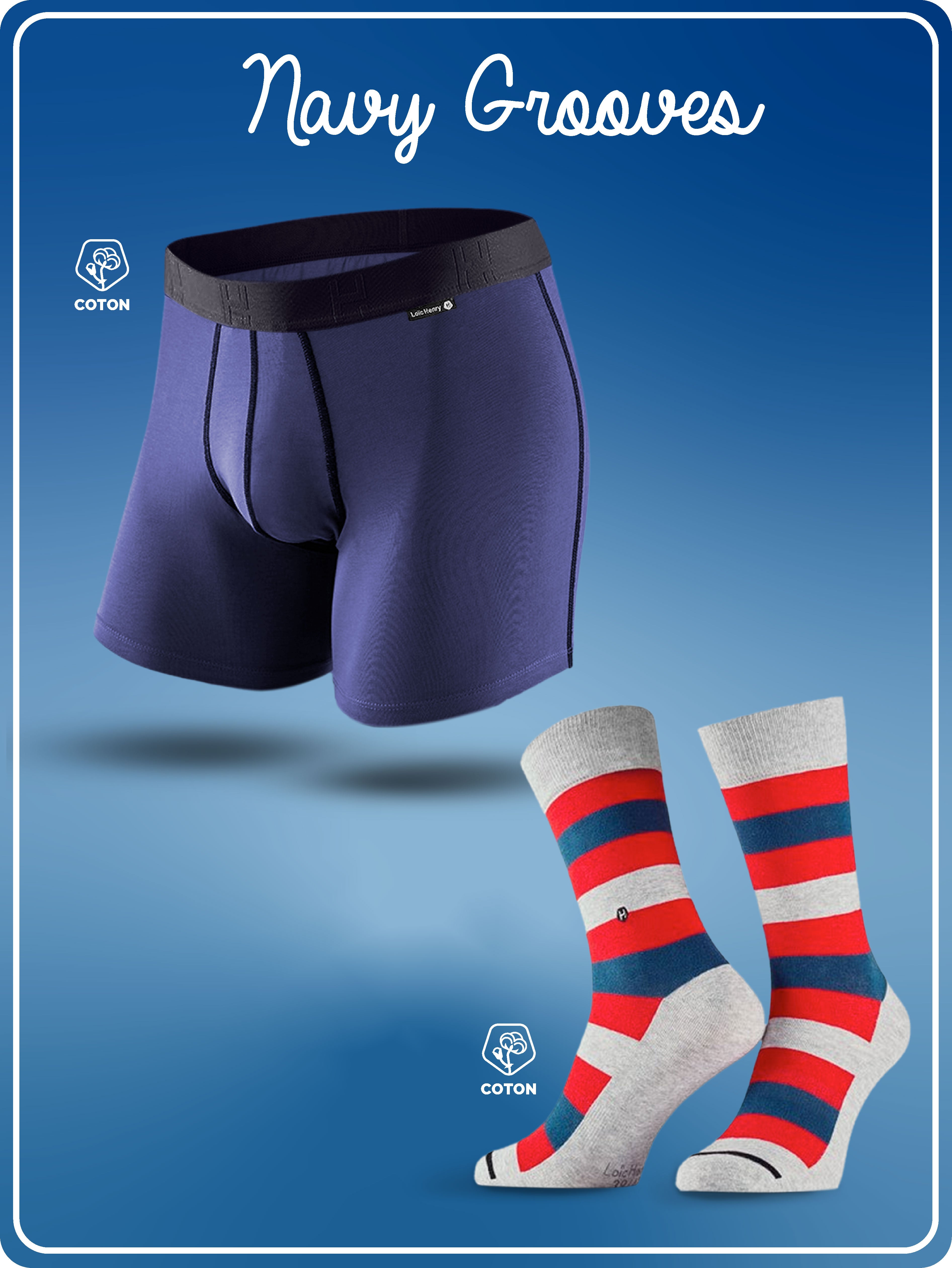 Duo Boxer & Chaussette "NAVY GROOVES"